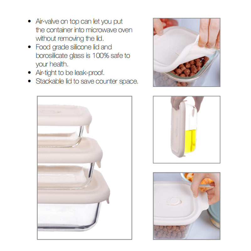 Airtight Heatable Glass Food Storage Container with Silicone Lid – 1040ml